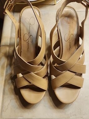 Jessica Simpson Nude Crisscross Slingback Heels